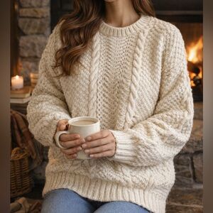 Vintage Handknit Lambswool Fisherman Sweater – Made in New Zealand Medium